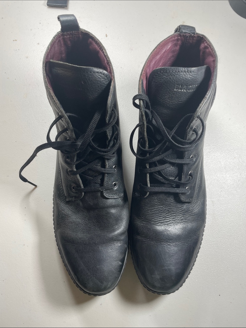 Blackstone Men's Black Leather Lace-Up Ankle Boots with Burgundy Interior